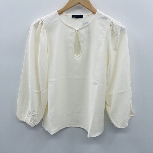 J Crew Petite Womens Size XSP Long Sleeve Keyhole Top in Ivory BL711 2554 - Picture 1 of 6